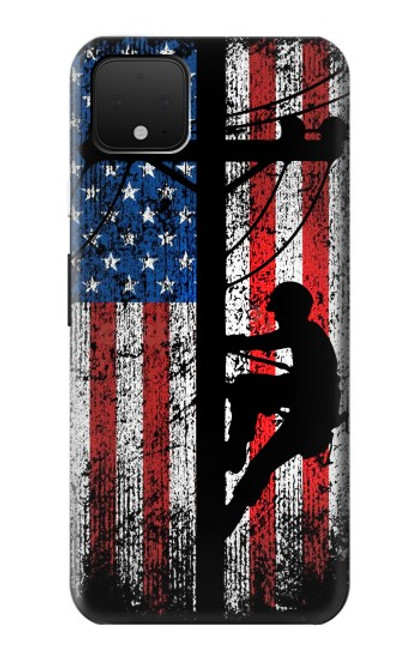 W3803 Electrician Lineman American Flag Funda Carcasa Case y Caso Del Tirón Funda para Google Pixel 4 XL