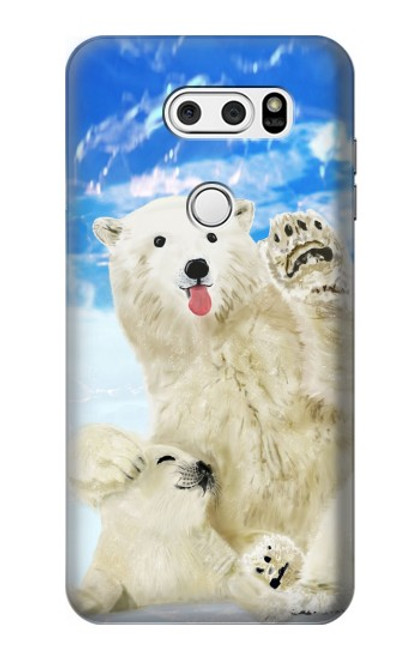 W3794 Arctic Polar Bear in Love with Seal Paint Funda Carcasa Case y Caso Del Tirón Funda para LG V30, LG V30 Plus, LG V30S ThinQ, LG V35, LG V35 ThinQ