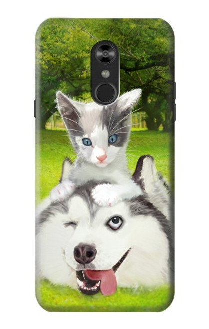 W3795 Grumpy Kitten Cat Playful Siberian Husky Dog Paint Funda Carcasa Case y Caso Del Tirón Funda para LG Q Stylo 4, LG Q Stylus