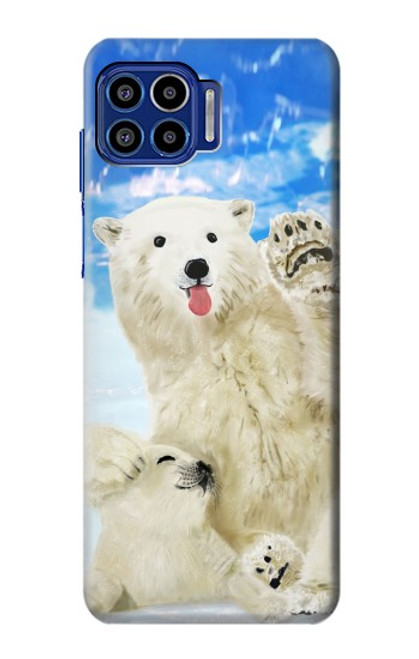 W3794 Arctic Polar Bear in Love with Seal Paint Funda Carcasa Case y Caso Del Tirón Funda para Motorola One 5G