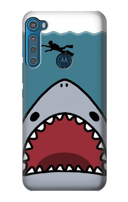 W3825 Cartoon Shark Sea Diving Funda Carcasa Case y Caso Del Tirón Funda para Motorola One Fusion+
