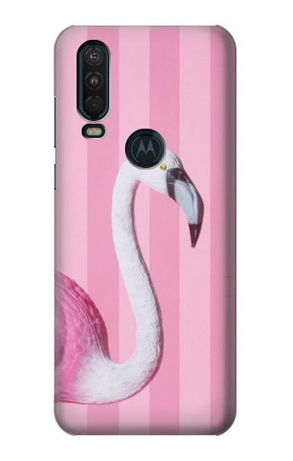 W3805 Flamingo Pink Pastel Funda Carcasa Case y Caso Del Tirón Funda para Motorola One Action (Moto P40 Power)