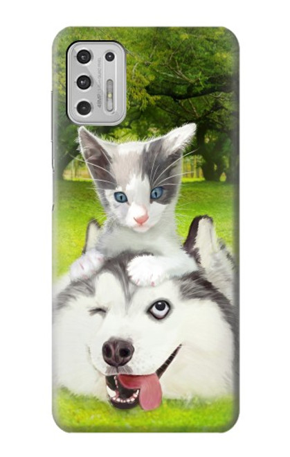 W3795 Grumpy Kitten Cat Playful Siberian Husky Dog Paint Funda Carcasa Case y Caso Del Tirón Funda para Motorola Moto G Stylus (2021)