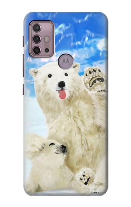 W3794 Arctic Polar Bear in Love with Seal Paint Funda Carcasa Case y Caso Del Tirón Funda para Motorola Moto G30, G20, G10