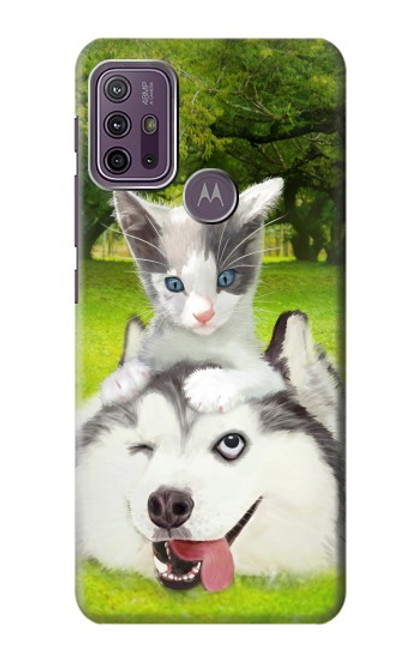 W3795 Grumpy Kitten Cat Playful Siberian Husky Dog Paint Funda Carcasa Case y Caso Del Tirón Funda para Motorola Moto G10 Power