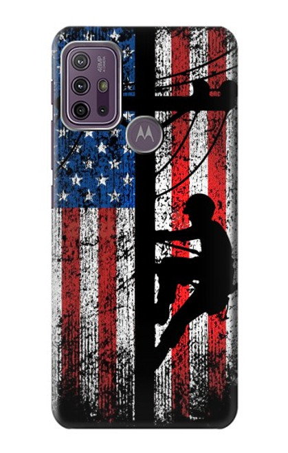 W3803 Electrician Lineman American Flag Funda Carcasa Case y Caso Del Tirón Funda para Motorola Moto G10 Power