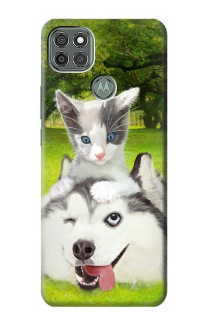 W3795 Grumpy Kitten Cat Playful Siberian Husky Dog Paint Funda Carcasa Case y Caso Del Tirón Funda para Motorola Moto G9 Power