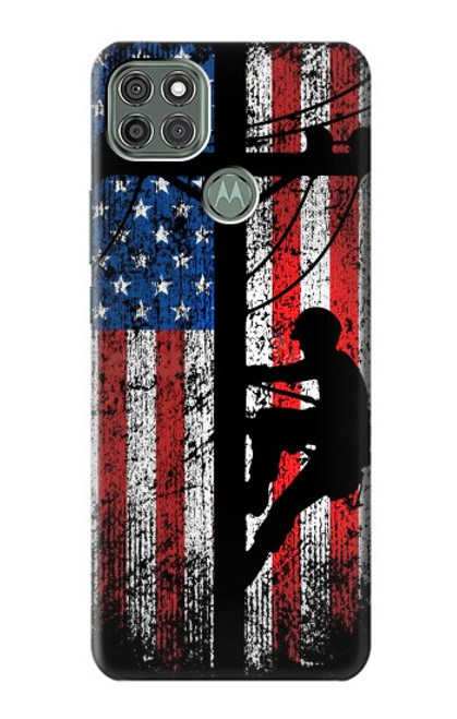 W3803 Electrician Lineman American Flag Funda Carcasa Case y Caso Del Tirón Funda para Motorola Moto G9 Power