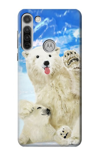 W3794 Arctic Polar Bear in Love with Seal Paint Funda Carcasa Case y Caso Del Tirón Funda para Motorola Moto G8