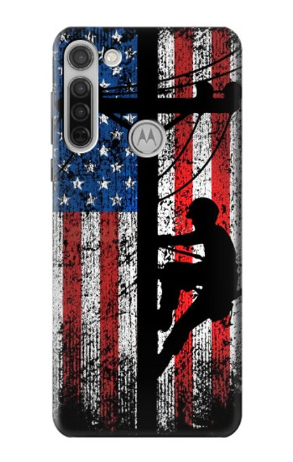 W3803 Electrician Lineman American Flag Funda Carcasa Case y Caso Del Tirón Funda para Motorola Moto G8