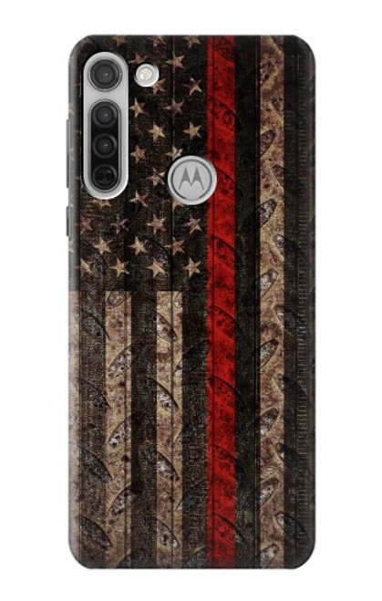 W3804 Fire Fighter Metal Red Line Flag Graphic Funda Carcasa Case y Caso Del Tirón Funda para Motorola Moto G8