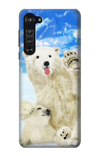 W3794 Arctic Polar Bear in Love with Seal Paint Funda Carcasa Case y Caso Del Tirón Funda para Motorola Edge