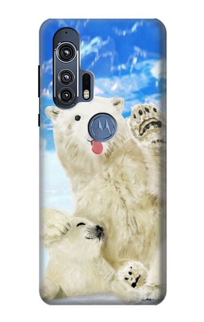 W3794 Arctic Polar Bear in Love with Seal Paint Funda Carcasa Case y Caso Del Tirón Funda para Motorola Edge+