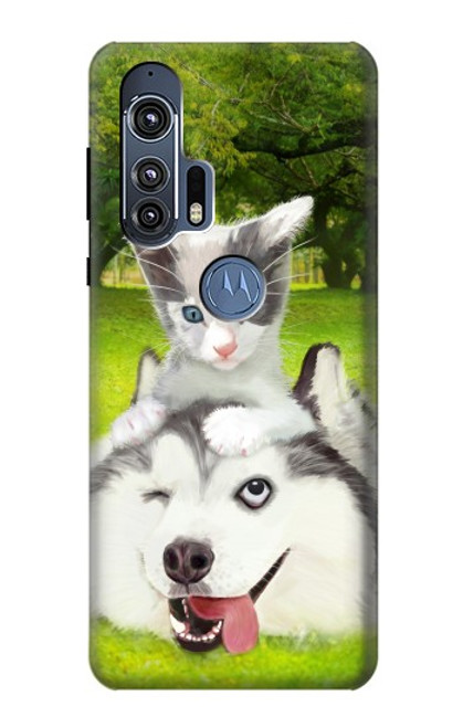 W3795 Grumpy Kitten Cat Playful Siberian Husky Dog Paint Funda Carcasa Case y Caso Del Tirón Funda para Motorola Edge+