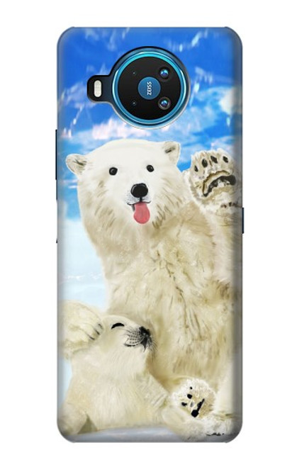 W3794 Arctic Polar Bear in Love with Seal Paint Funda Carcasa Case y Caso Del Tirón Funda para Nokia 8.3 5G