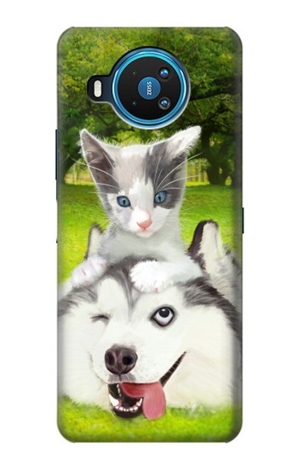 W3795 Grumpy Kitten Cat Playful Siberian Husky Dog Paint Funda Carcasa Case y Caso Del Tirón Funda para Nokia 8.3 5G