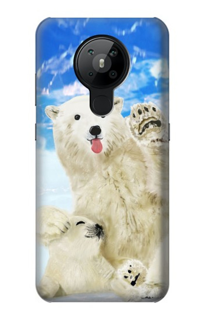 W3794 Arctic Polar Bear in Love with Seal Paint Funda Carcasa Case y Caso Del Tirón Funda para Nokia 5.3