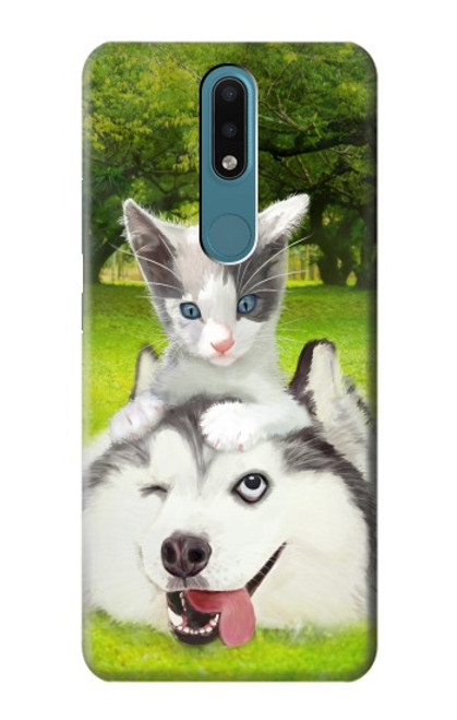 W3795 Grumpy Kitten Cat Playful Siberian Husky Dog Paint Funda Carcasa Case y Caso Del Tirón Funda para Nokia 2.4