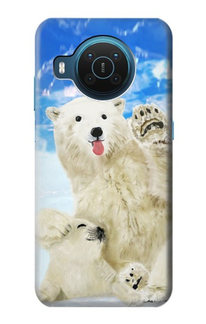W3794 Arctic Polar Bear in Love with Seal Paint Funda Carcasa Case y Caso Del Tirón Funda para Nokia X20