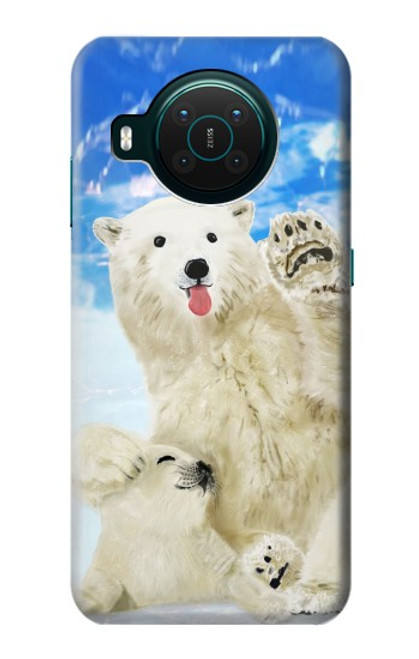 W3794 Arctic Polar Bear in Love with Seal Paint Funda Carcasa Case y Caso Del Tirón Funda para Nokia X10