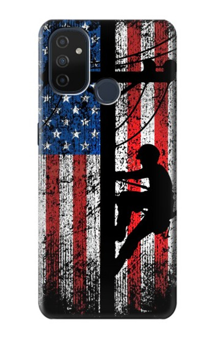 W3803 Electrician Lineman American Flag Funda Carcasa Case y Caso Del Tirón Funda para OnePlus Nord N100