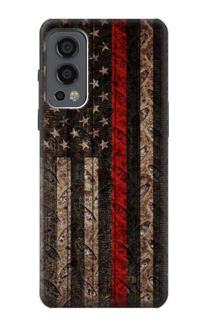 W3804 Fire Fighter Metal Red Line Flag Graphic Funda Carcasa Case y Caso Del Tirón Funda para OnePlus Nord 2 5G