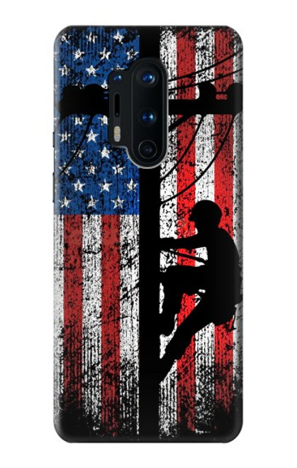 W3803 Electrician Lineman American Flag Funda Carcasa Case y Caso Del Tirón Funda para OnePlus 8 Pro