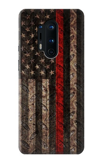 W3804 Fire Fighter Metal Red Line Flag Graphic Funda Carcasa Case y Caso Del Tirón Funda para OnePlus 8 Pro