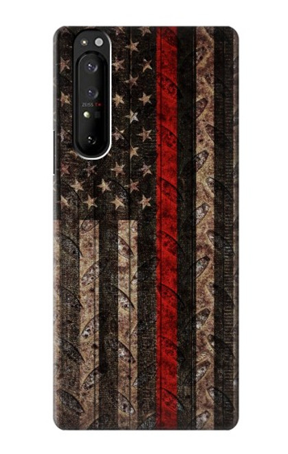 W3804 Fire Fighter Metal Red Line Flag Graphic Funda Carcasa Case y Caso Del Tirón Funda para Sony Xperia 1 III