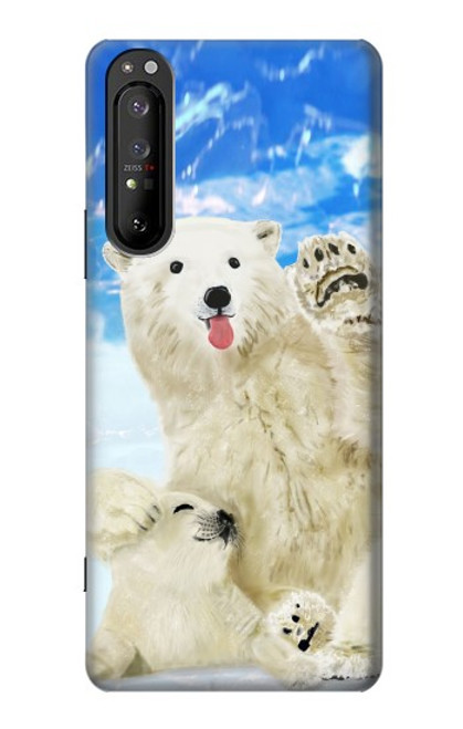 W3794 Arctic Polar Bear in Love with Seal Paint Funda Carcasa Case y Caso Del Tirón Funda para Sony Xperia 1 II