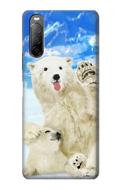 W3794 Arctic Polar Bear in Love with Seal Paint Funda Carcasa Case y Caso Del Tirón Funda para Sony Xperia 10 II