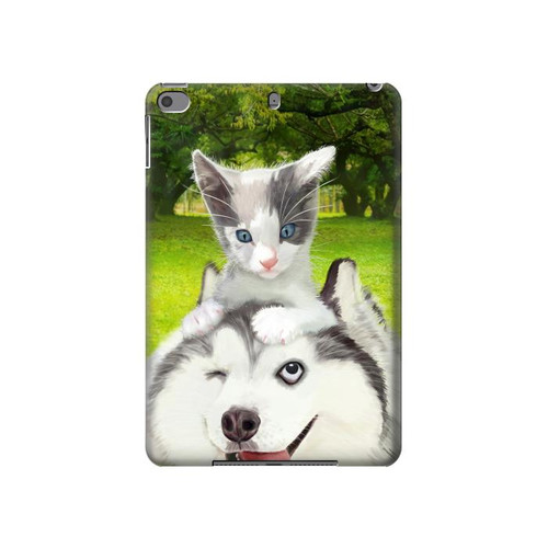 W3795 Grumpy Kitten Cat Playful Siberian Husky Dog Paint Funda Carcasa Case para iPad mini 4, iPad mini 5, iPad mini 5 (2019)