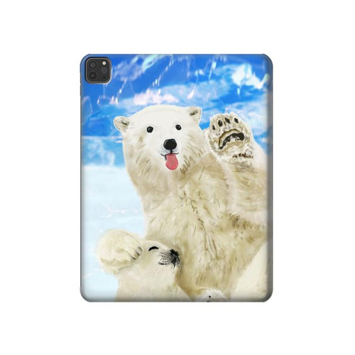 W3794 Arctic Polar Bear in Love with Seal Paint Funda Carcasa Case para iPad Pro 11 (2021,2020,2018, 3rd, 2nd, 1st)