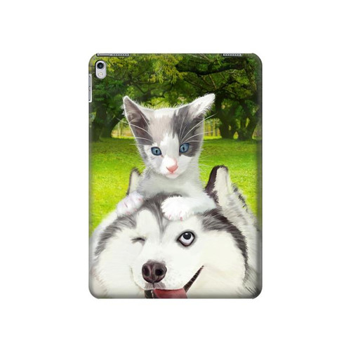 W3795 Grumpy Kitten Cat Playful Siberian Husky Dog Paint Funda Carcasa Case para iPad Air 2, iPad 9.7 (2017,2018), iPad 6, iPad 5