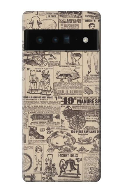 W3819 Retro Vintage Paper Funda Carcasa Case y Caso Del Tirón Funda para Google Pixel 6 Pro