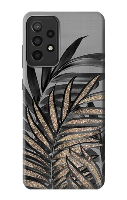 W3692 Gray Black Palm Leaves Funda Carcasa Case y Caso Del Tirón Funda para Samsung Galaxy A52s 5G