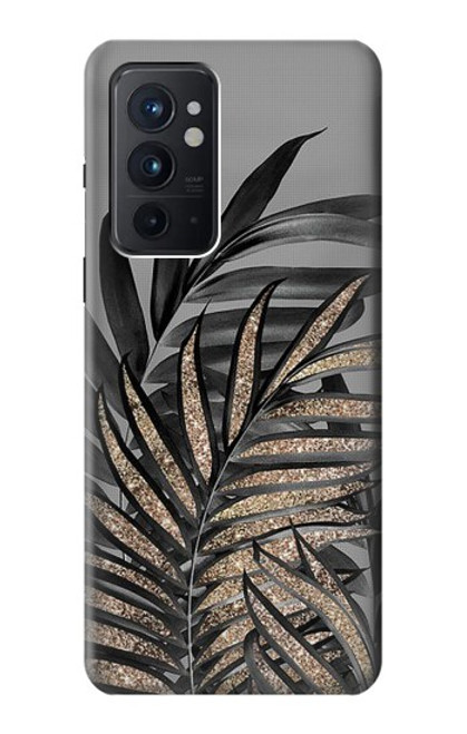 W3692 Gray Black Palm Leaves Funda Carcasa Case y Caso Del Tirón Funda para OnePlus 9RT 5G
