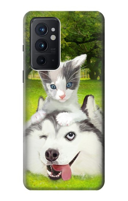 W3795 Grumpy Kitten Cat Playful Siberian Husky Dog Paint Funda Carcasa Case y Caso Del Tirón Funda para OnePlus 9RT 5G