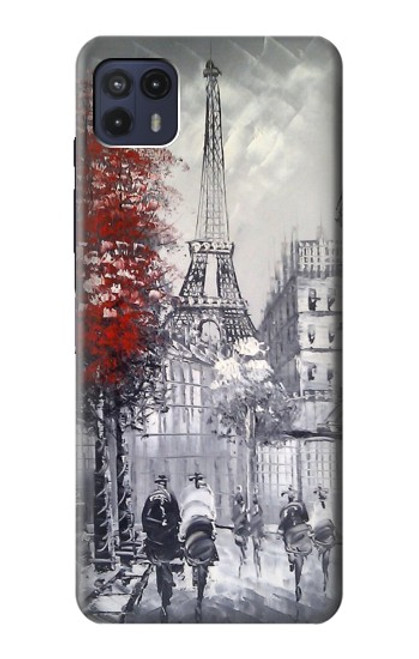 W1295 Eiffel Painting of Paris Funda Carcasa Case y Caso Del Tirón Funda para Motorola Moto G50 5G [for G50 5G only. NOT for G50]