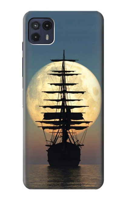 W2897 Pirate Ship Moon Night Funda Carcasa Case y Caso Del Tirón Funda para Motorola Moto G50 5G [for G50 5G only. NOT for G50]