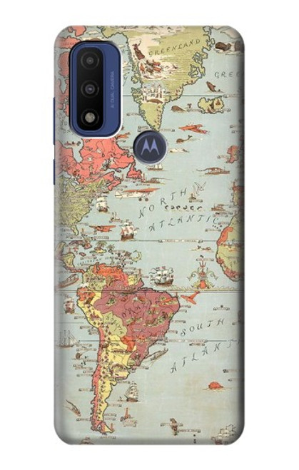 W3418 Vintage World Map Funda Carcasa Case y Caso Del Tirón Funda para Motorola G Pure