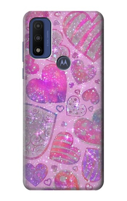 W3710 Pink Love Heart Funda Carcasa Case y Caso Del Tirón Funda para Motorola G Pure