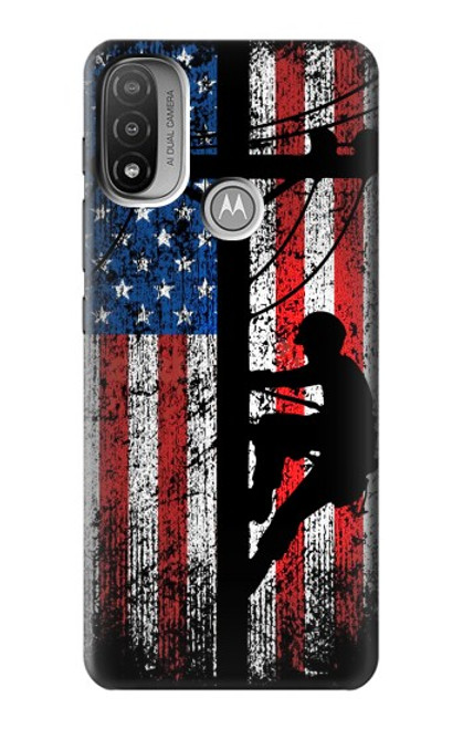 W3803 Electrician Lineman American Flag Funda Carcasa Case y Caso Del Tirón Funda para Motorola Moto E20,E30,E40