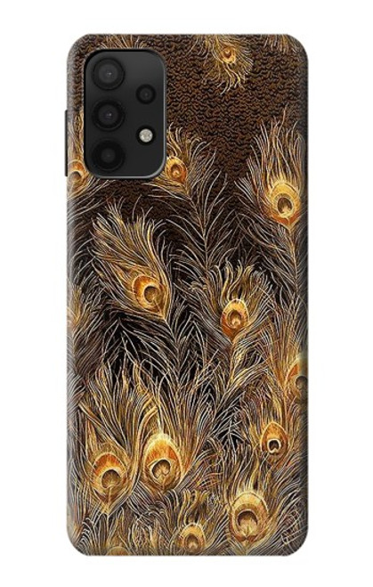 W3691 Gold Peacock Feather Funda Carcasa Case y Caso Del Tirón Funda para Samsung Galaxy M32 5G