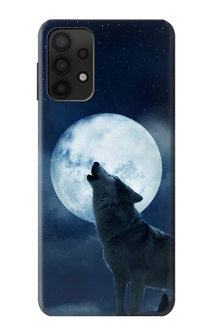 W3693 Grim White Wolf Full Moon Funda Carcasa Case y Caso Del Tirón Funda para Samsung Galaxy M32 5G