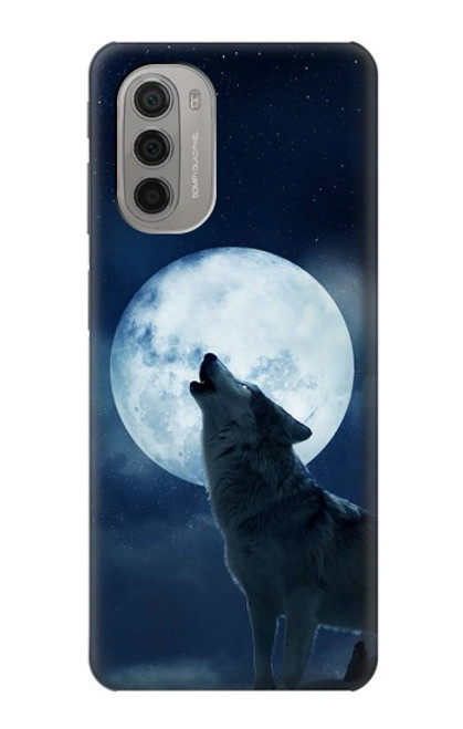 W3693 Grim White Wolf Full Moon Funda Carcasa Case y Caso Del Tirón Funda para Motorola Moto G51 5G