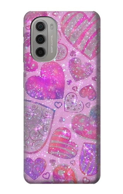 W3710 Pink Love Heart Funda Carcasa Case y Caso Del Tirón Funda para Motorola Moto G51 5G