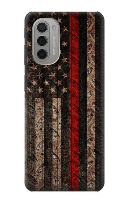 W3804 Fire Fighter Metal Red Line Flag Graphic Funda Carcasa Case y Caso Del Tirón Funda para Motorola Moto G51 5G