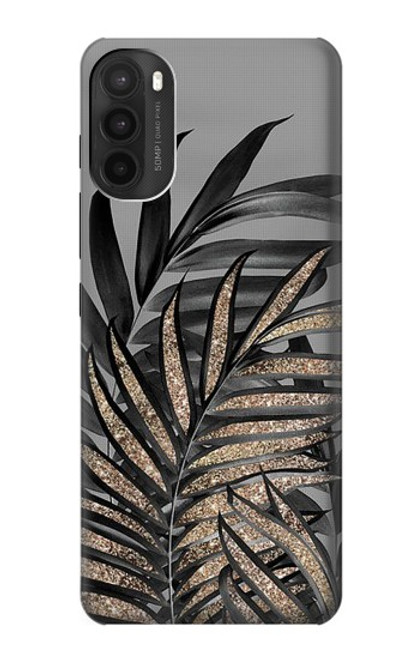 W3692 Gray Black Palm Leaves Funda Carcasa Case y Caso Del Tirón Funda para Motorola Moto G71 5G