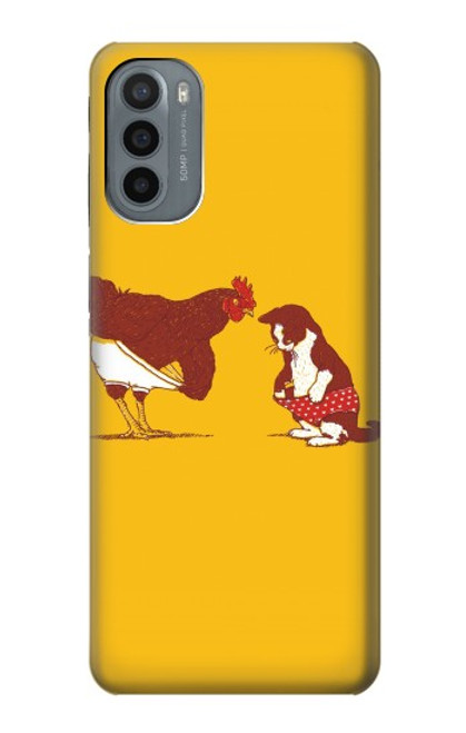 W1093 Rooster and Cat Joke Funda Carcasa Case y Caso Del Tirón Funda para Motorola Moto G31